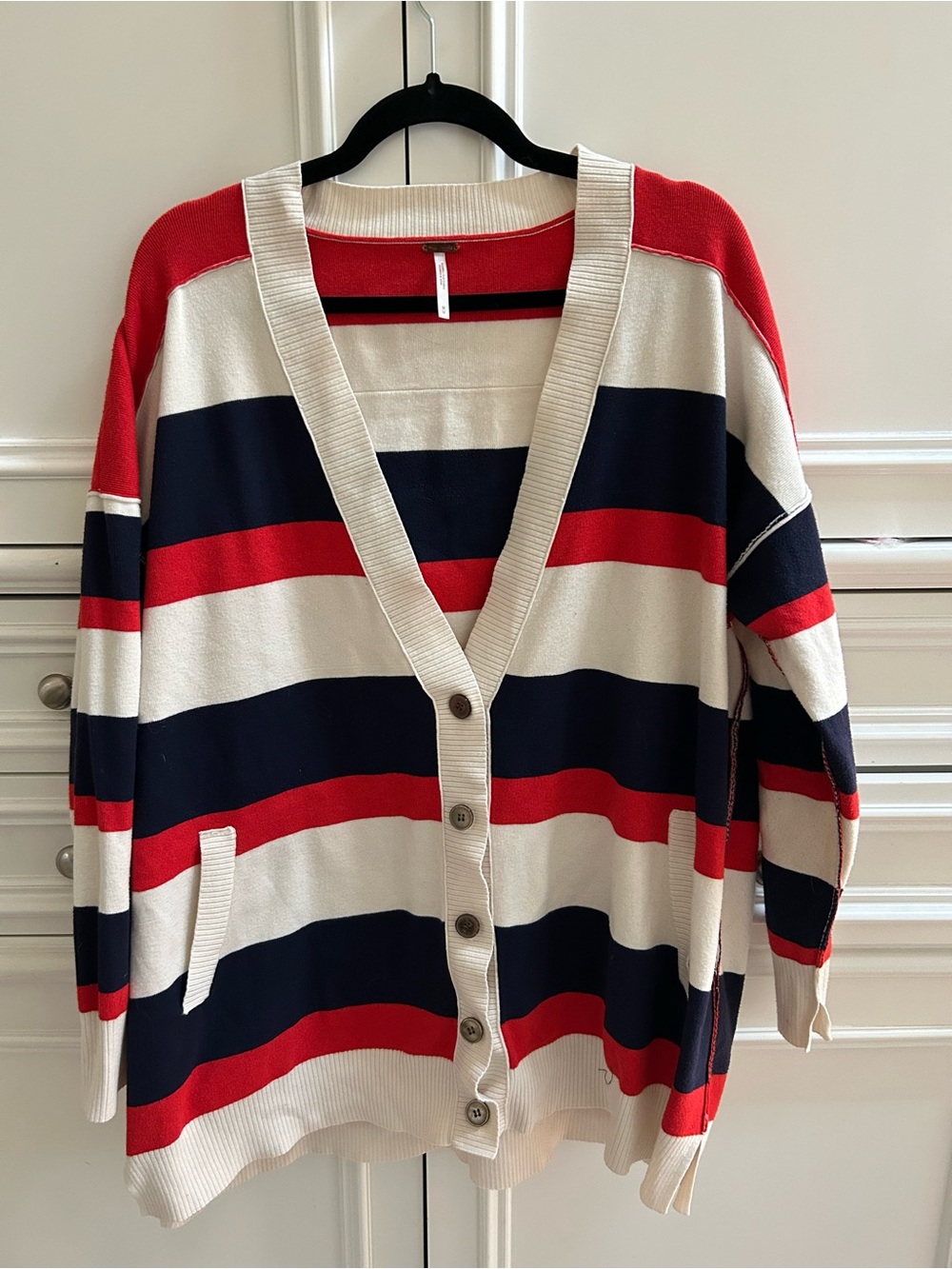 Free People League of Her Own Striped Red, Navy & Cream Button Cardigan in EUC - Picture 2 of 3